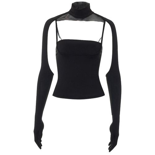 Femmes Sexy Sans Manches Camisole Avec Boléro Gants Haut Court Haussement D¿Épaule 2pcs Tenue