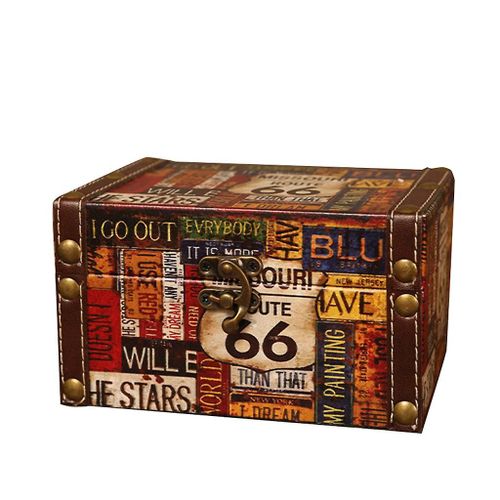Boîte de rangement de bijoux vintage de style européen polyvalent Antique en bois Pirate coffre au trésor Carte du monde Lettres Imprimer Souvenir pour Étui Décoration Cadeau