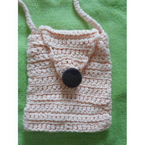 Sac au crochet abricot bouton velours marron
