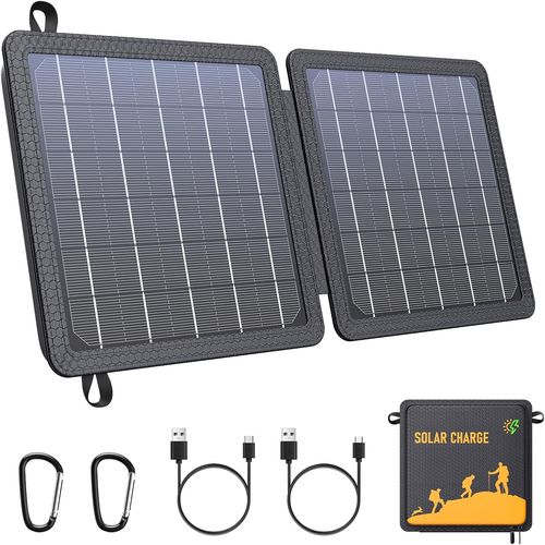 Panneau Solaire, Chargeur Solaire Portable 10w Sorties Usb-C/Usb Compatible Avec Téléphones, Efficacité De Conversion Élevée 24%, Étanche Ipx4 Pour Le Camping Et Les Activités Extérieures[M182]