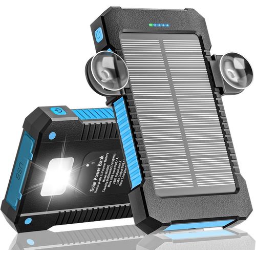 Batterie Externe Solaire 26 800 Mah Avec Support À Ventouse, Chargeur Solaire 3 Ports Pour Une Charge Rapide De 15 W, Avec Lampe Torche/Sos/Stroboscope, Batterie Externe Étanche Pour Télépho[M584]