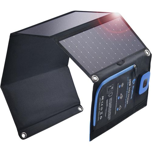 28w Panneau Solaire Pliable Avec Ampèremètre Numérique, Chargeur Solaire Portable Étanche Ip44, Usb-C Et Usb-A Ports, Sortie Totale 5v/4a, Compatible Avec Iphone, Samsung Galaxy, Huawei, Etc[M212]