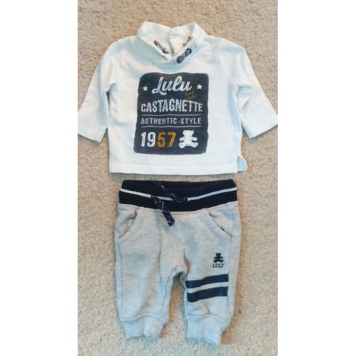 Ensemble Garçon Bas De Jogging&#43 Haut &#34lulu Catagnette&#34 Taille 3 Mois Idée Cadeau