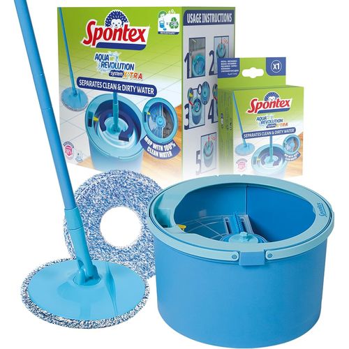 KGABERY-Aqua Revolution X'Tra Kit Balai Serpillère Et Seau-Sépare L¿Eau Propre De L¿Eau Sale-Nettoie Tous Les Sols-Balai Serpillère Rotatif Et 2 Recharges De Tête De Balai En Microfibre