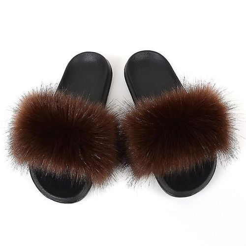 Dames Fluffy Slides Furry Slipper Fausse Fourrure Pantoufles Intérieur Respirant Couleur Home Chaussures