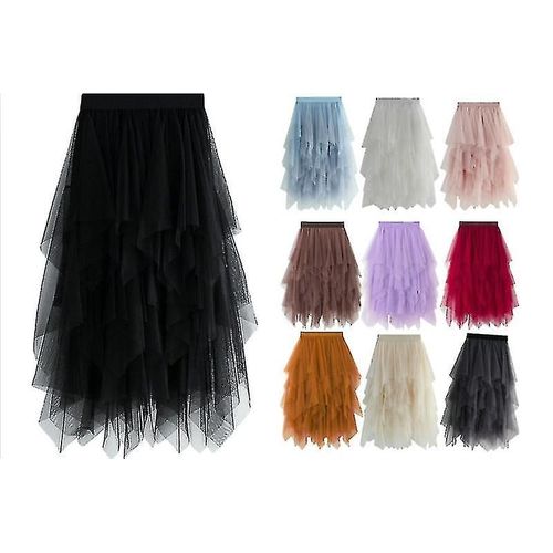 Femmes Taille Haute Slim Tulle Jupe Élastique Taille Maille Long Paragraphe Jupe Robe (Noir / Blanc / Rose Ma