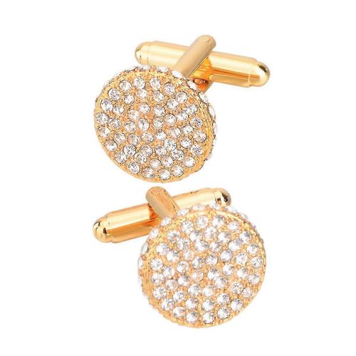 1 Paire De Clous De Chemise D #39;Homme Rond Strass Boutons De Manchette Plaqués Or Pour La Fête De Mariage D #39;Affaires