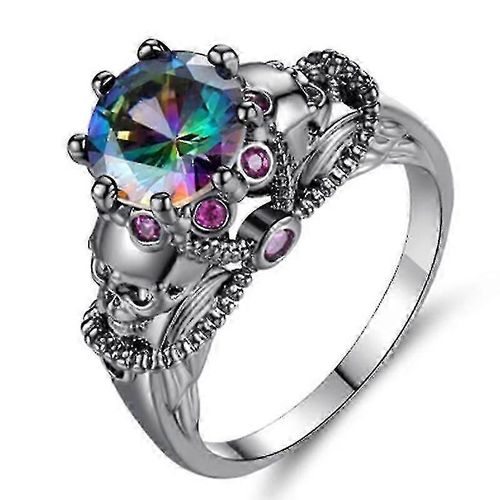 Skull Ring Set Avec Des Bagues En Zircon Coloré - Bague En Diamant Coloré Set Crâne Femme
