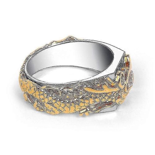 Dragon Pattern Gold Plaqué Diamond Ring - Domineering Dragon Pattern Bague Bi Tone