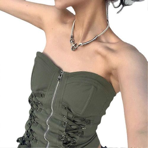 Bandage Court Bustier Cargo Style Crop Tops Spandex Coton Armée Gilet Vert Tubes Polyester Retro Streetwear