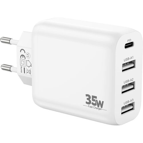 Chenquansarl- Chargeur 4 Ports(1x Usb-C & 3x Usb-A) Pr Adaptateur Secteur Multiport 35w(Rapide 20w+15w) Avec Pd/Qc/Pps Pour Iphone 16 15 Pro /Pro/Plus/16e Samsung Galaxy S25 Google Pixel 9/8/7