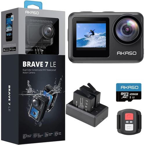 ChenQuanSarl- Brave 7 Le Caméra Sport Avec Carte Mémoire U3 De 128 Go, Action Cam 30Fps 20Mp Wifi, Caméra De Plongée 40M Avec Écran Tactile Ipx7, Camera Sport 4K Stabilisateur Eis 2.0 Avec Double Écr