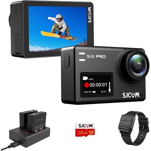 ChenQuanSarl- Caméra D'Action Sj8Pro 4K60Fps Touch Screen Caméra Sport Stabilisation 6 Axes Avec Carte Sd 32G Kit D'Accessoires Pour La Plongée, Le Ski, La Natation, La Conduite Et Le Cyclisme