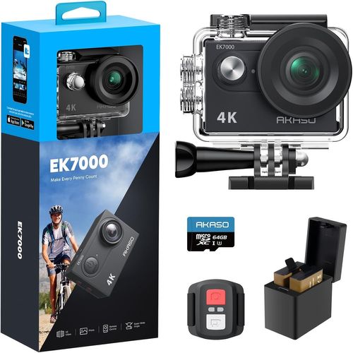 ChenQuanSarl- Ek7000 Caméra Sport 4K 30Fps 20Mp Wifi Avec Carte Mémoire Microsdxc 64 Go, Action Camera 4K Étanche Jusqu'À 30M Avec Stabilisation Grand Angle De 170° Télécommande 2.4G