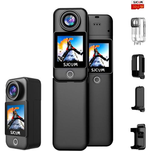 ChenQuanSarl- C300 Caméra Sport 4K30Fps 20 Mp, Double Écran 2,4 G/5 G Wifi Caméra Étanche Sous-Marine 30M Eis Anti-Vibration Avec 2 Batterie 2800 + 1000 Mah Kit D'Accessoires