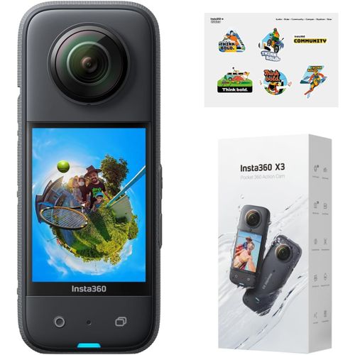 ChenQuanSarl- X3 Caméra D'Action Étanche À 360° Avec Capteurs 48 Mp 1/2"", Vidéo H Active 5,7 K 360 °, Photos 72 Mp À 360 °, Objectif Unique 4K, Stabilisation, Écran Tactile 2,29"" Avec Kit D'Autocoll