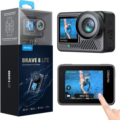 ChenQuanSarl- Brave 8 Lite Caméra Sport 4K60Fps 20Mp Wifi Caméra Étanche Avec Stabilisation Supersmooth, Écran Tactile, Grand Angle De 150°, Étanche Jusqu'À 60M, Slo-Mo 8X, Zoom 4X, 2 Batteries De 15