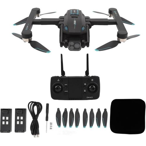 Chenquansarl-Drone Avec Double Caméra 8k Réglable À 180°, Quadricoptère Rc Transmission Wifi Sans Balais Évitement D'obstacle Hd Drone Rc Esc Gps Avec 8 Lumières Led, Retour En Un Clic (2 Batterie)-Buyweek