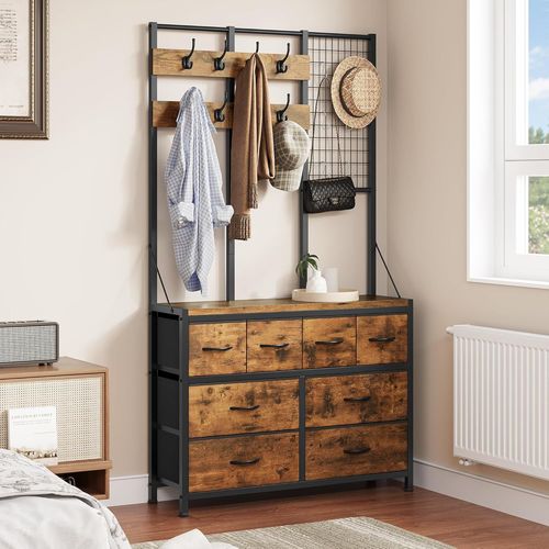ytseazn-Porte-Manteau Sur Pied Avec 8 Tiroirs,Tringle À Vêtements Industrielle Avec 8 Crochets Pour Couloir,Entrée,Chambre À Coucher,Salon,Marron Rustique