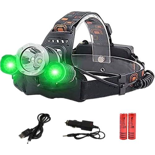 Ytseazn-Torche À Tête Verte Xm-L T6 De 80000 Lumens,Lampe Frontale Rechargeable Usb De Chasse À Led Verte La Plus Lumineuse,Phare De Travail Zoomable Étanche Pour Le Camping,La Randonnée,La Course À Pied