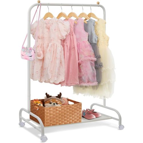 Ytseazn-Portant Enfant À Vêtements Avec Étagères À Chaussures,Portant À Vêtements Sur Roulettes,Portant Vetement Solide,Porte Manteau Enfant Pour Manteaux,Jupes,Costumes,Blanc