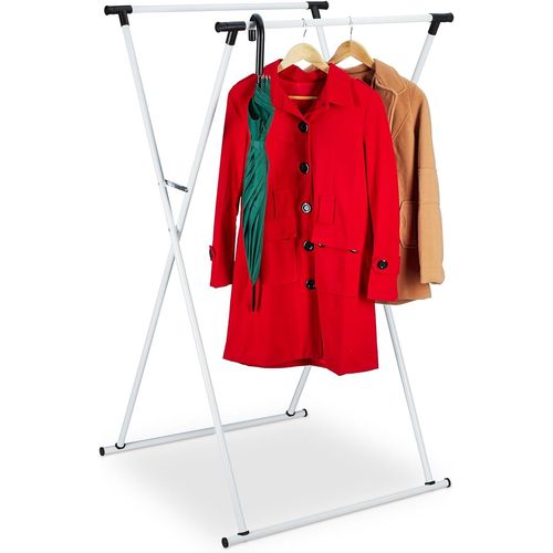 Ytseazn-Portant À Vêtements Extensible,Hxlxp :139x135x95cm,2 Tringles,Pour L¿Entrée,Valet Pliable,Métal,Blanc