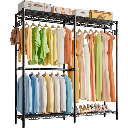 Ytseazn-Portant À Vêtements Solide Avec 3 Tringles Et Étagères Ajustables,Portique À Vêtements Pour Chambre,Penderie Vêtements Autoportante,145x40x193cm,Noir