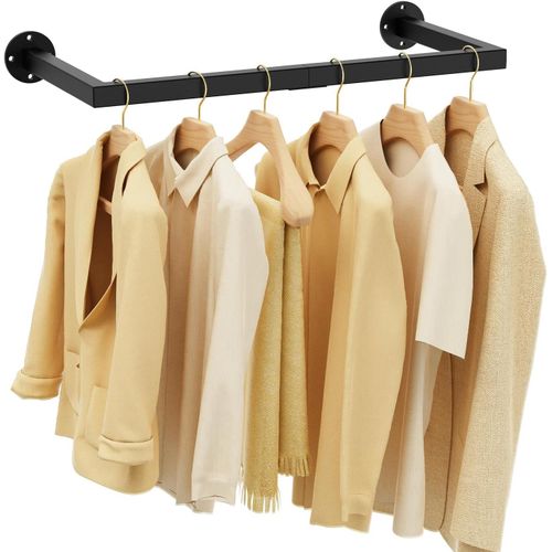 Ytseazn-Tringle À Vêtements Murale Industriel,64cm Métal Portant À Vêtements Industriel En Tuyaux,Barre Amovible Robuste,Pour Chambre À Coucher,Deux Bases,Noir,1-Pack,Syj64b-1