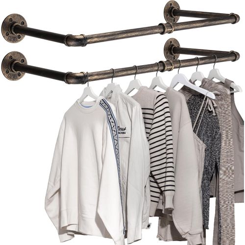 Ytseazn-2 Pack Porte-Vêtements Mural 60cm Porte-Vêtements Industriel Porte-Vêtements En Tuyau Industriel Durable Porte-Vêtements Démontrable Pour Chambre Hall D'entrée Etc