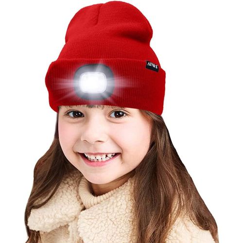 Ytseazn-Enfants Led Casquette De Bonnet Éclairée,Lampe Frontale Rechargeable Par Usb Chapeaux De Nuit En Tricot D'hiver Plus Chauds Lumière Cadeaux Noël Pour Garçons Filles