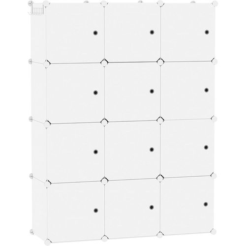 Ytseazn-Organisateur De Rangement Cubique Avec Portes,12 Étagères Cubiques,Armoire De Placard,Bibliothèque Modulaire En Plastique,Salon,36,6"" Lx12,4"" Lx48,4"" H Milky Ushs3012m-Door