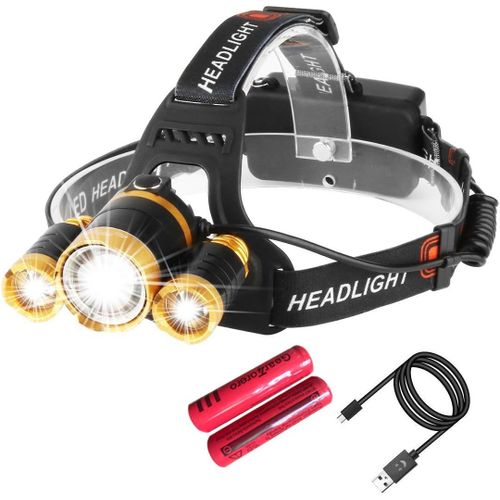 Ytseazn-Super Brillant Led Lampe Frontale Rechargeable Lampe De Poche Étanche Phare 9000 Lumens,Capteur Zoomable Réglable Torche De Tête Pour Camping Chasse Randonnée Courir