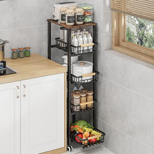 ytseazn-Chariot De Rangement À Sandwich À 5 Couches,Noir,Acier Au Carbone,Étagère À Niveaux,Rangement De Cuisine,107,6X39,2X28,2cm,Capacité De 22,7Kg