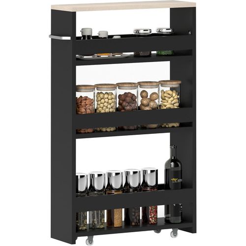 ytseazn-Chariot De Rangement À 3 Niveaux Chariot De Stockage Étagère Sur Roulettes Pour Cuisine Étroite Salle De Bain Buanderie Bureau Avec Poignée 48X15X80cm Noir