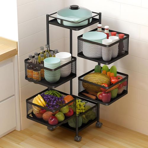 ytseazn-Chariot À Roulettes Carré À 5 Niveaux Fruits Avec Roues Étagère De Cuisine Avec Roulettes Chariot De Cuisine Carré Chariot De Rangement Pour Cuisine,Salle De Bain,Salon,Chambre