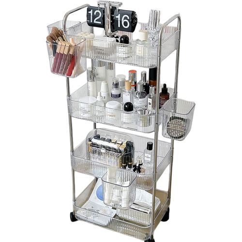 ytseazn-Chariot Mobile Avec Roulettes,Chariot Polyvalent Avec Poignée,Chariot De Rangement Transparent,Étagère À Roulettes À Plusieurs Étages Avec Paniers Transparents,Chariot De Rangement Multifonction