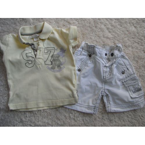 Très Joli Ensemble Bébé Garçon Bermuda &#43 Polo &#34lulu Castagnette&#34 Taille 6 Mois Idée Cadeau