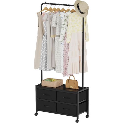 Ytseazn-Ybing Tringle À Vêtements Robuste Pour Suspendre Des Vêtements,Porte-Vêtements En Métal,Avec 4 Tiroirs En Tissu,Armoire Ouverte Autonome
