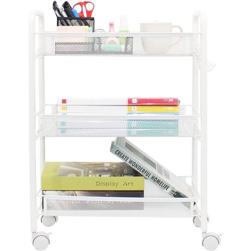 ytseazn-Chariot De Rangement De Cuisine En Métal Sur Roulettes Chariot Utilitaire Pour Cuisine,Buanderie,Salle De Bain Facile À Monter(Blanc)