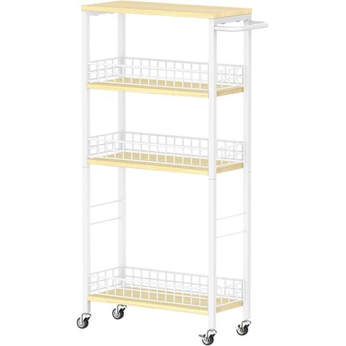 ytseazn-Chariot De Rangement Fin À Roulettes Avec Roulettes Chariot De Rangement À Linge Étroit 4 Niveaux Blanc