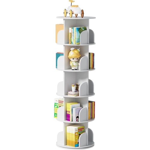 Ytseazn-Étagère À Livres Pivotante À 5 Niveaux,Étagère De Bureau,Étagère Décorative,Rotative À 360°,Pour Enfants Et Adultes,Blanche