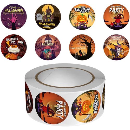 Étiquettes autocollantes d'Halloween, autocollants d'Halloween, château de sorcière, chauve-souris, zombie, autocollant de sceau d'Halloween de dessin animé effrayant, fête d'Halloween, autocollants d'étiquettes de sceau ronds