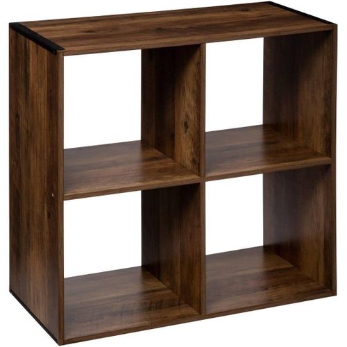 Ytseazn-Five Meuble Étagère En Bois 4 Cases Coloris Marron Mix Industriel H 67.5cm