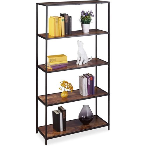 Ytseazn-Bibliothèque Vintage 5v Supports,Style Industriel,Pour Bureau,Salon,Etagère Debout Dimensions Hlp150x77x33cm,Fer,Panneau De Particules,1