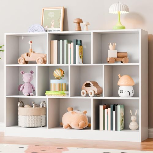 Ytseazn-Bibliothèque À 10 Compartiments,Étagère Cube À 3 Niveaux,Étagère Sur Pied Avec Protection Anti-Basculement,Comme Séparateur De Pièce,Armoire De Classement,Étagère Dvd,24x120x104cm