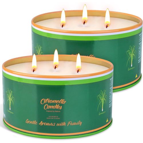 Ytseazn-Bougies De Citronnelle Extérieures,Grandes 140 Heures,2x14 Oz 3 Mèches Citronnelle,Bougies Pour Extérieur,Avec Huile De Citronnelle Et Cire De Soja Naturelle,Bougie À La Citronnelle En Pot