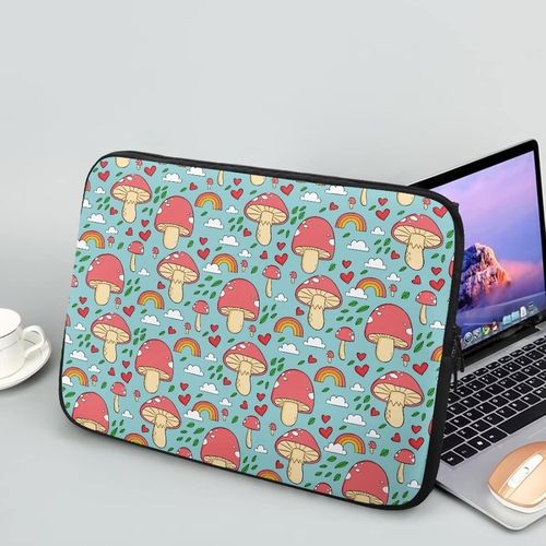 Housse Pour Ordinateur Portable Motif Champignon Pour Femme Durable Joli Sac Fourre-Tout Pour Ordinateur Portable De 10" Facile À Nettoyer Pochette Arc-En-Ciel[POR5247507]