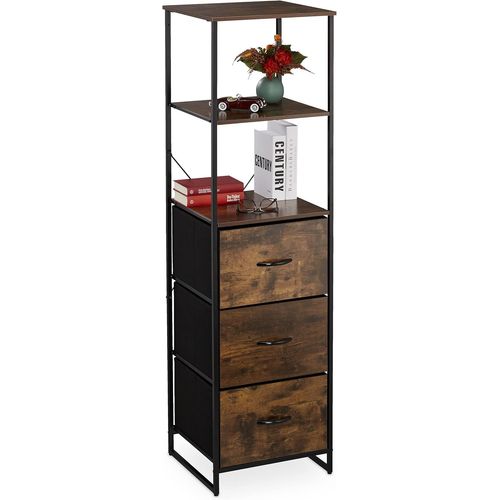 Ytseazn-Étagère Vintage,3 Tiroirs,3 Étages,Design Industriel,Hlp :155x43x42,5cm,Bibliothèque,Noir-Marron