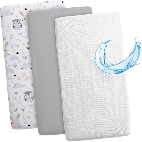 Ytseazn-Drap Housse Cododo Pour Nacelle Ensemble De 2 Draps 90x55cm Avec Protege Matelas Impermeable Alese Bebe Compatible Avec Berceaux Landeau Couffin Et Poussette Enfant 90x55cm