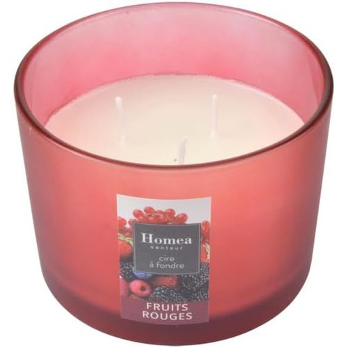 Ytseazn-,Bougie Verrine 3 Mèches D11x8cm Essentiel Parfum Fruits Rouges